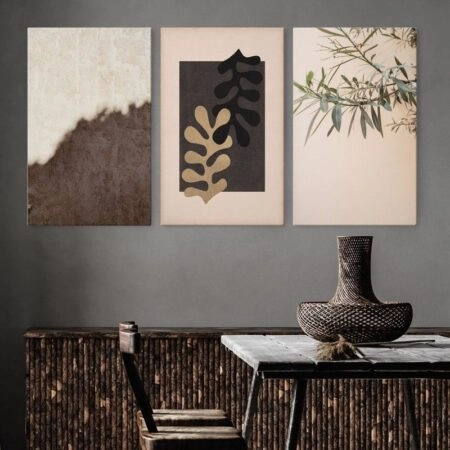 Σετ Τριπτυχος Πινακας σε καμβά BEIGE SHAPES AND TEXTURES - Αφηρημενα και Abstract