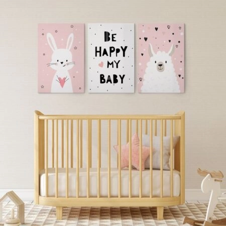 Σετ Τριπτυχος Πινακας σε καμβά BE HAPPY MY BABY - Παιδικοι και set
