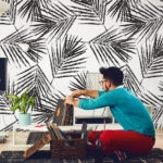 Αυτοκόλλητη Ταπετσαρία τοίχου BLACK INK PALM LEAVES