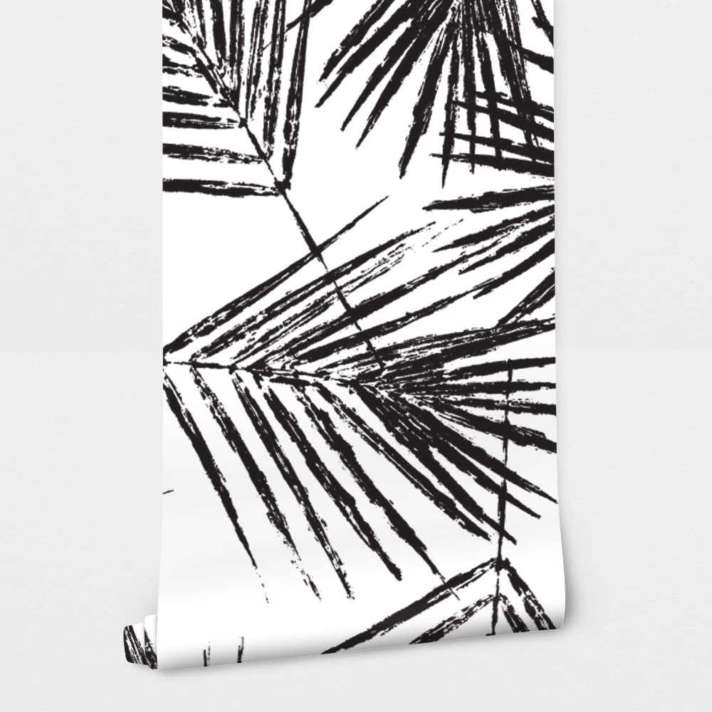 Αυτοκόλλητη Ταπετσαρία τοίχου BLACK INK PALM LEAVES