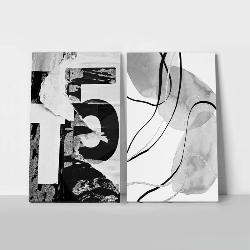 Σετ Δίπτυχος Πινακας σε καμβά BLACK AND WHITE MODERN ART