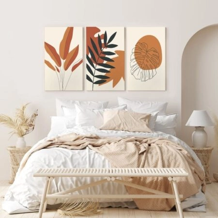 Σετ Τριπτυχος Πινακας σε καμβά BOHO LEAVES - Botanical - Φυτα