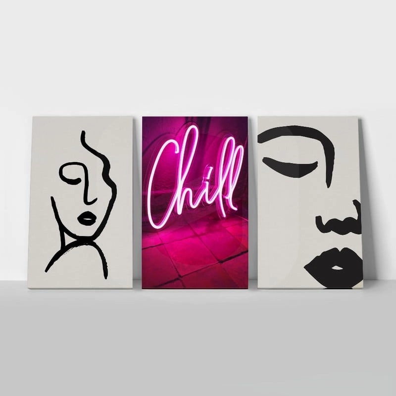 Σετ Τριπτυχος Πινακας σε καμβά CHILL ABSTRACT FACE ILLUSTRATIONS