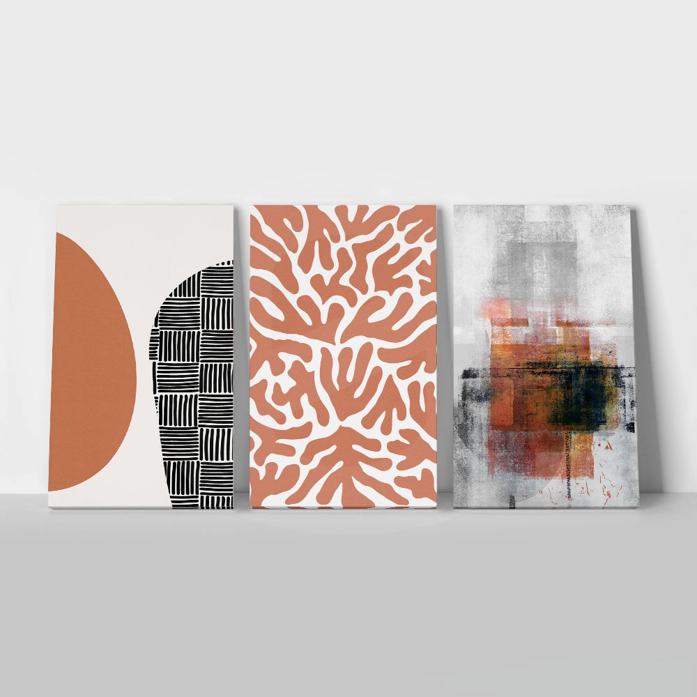 Σετ Τριπτυχος Πινακας σε καμβά DARK ORANGE ABSTRACT