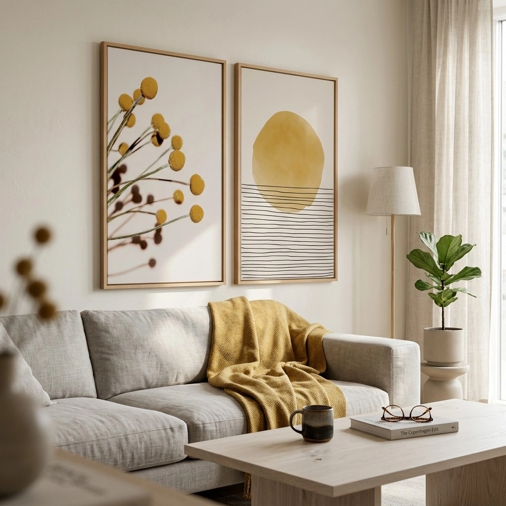 Σετ Δίπτυχος Πινακας σε καμβά DARK YELLOW ABSTRACT