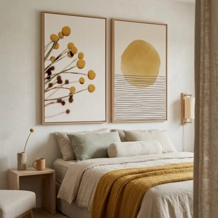 Σετ Δίπτυχος Πινακας σε καμβά DARK YELLOW ABSTRACT