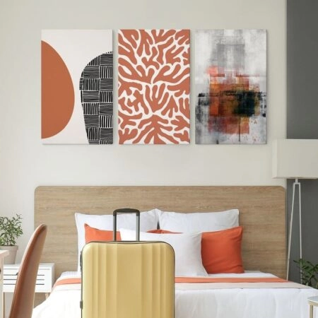 Σετ Τριπτυχος Πινακας σε καμβά DARK ORANGE ABSTRACT - Αφηρημενα και Abstract