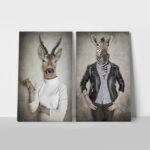 Σετ Δίπτυχος Πινακας σε καμβά DEER & ZEBRA IN CLOTHES