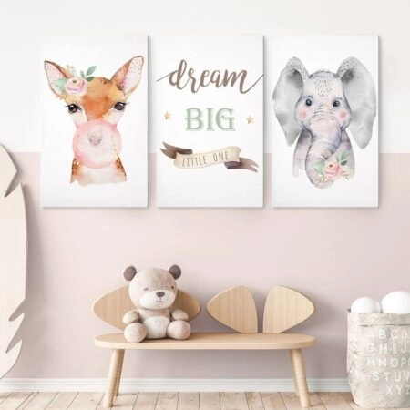 Σετ Τριπτυχος Πινακας σε καμβά DREAM BIG LITTLE ONE - Παιδικοι και set