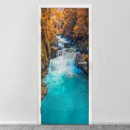 Αυτοκολλητο Πορτας DEEP FOREST WATERFALL - Τοπία και Φύση