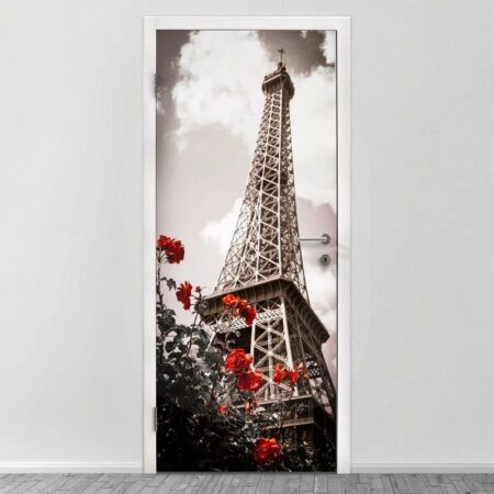 Αυτοκολλητο Πορτας EIFFEL TOWER AND RED ROSE - Πόλεις