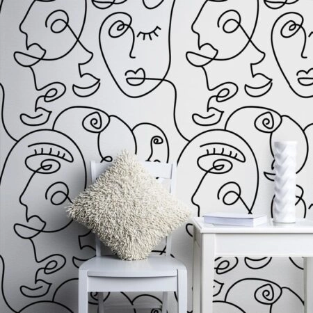 Αυτοκόλλητη Ταπετσαρία τοίχου FACES POP LINE ART - Μοτίβα Sticky 1