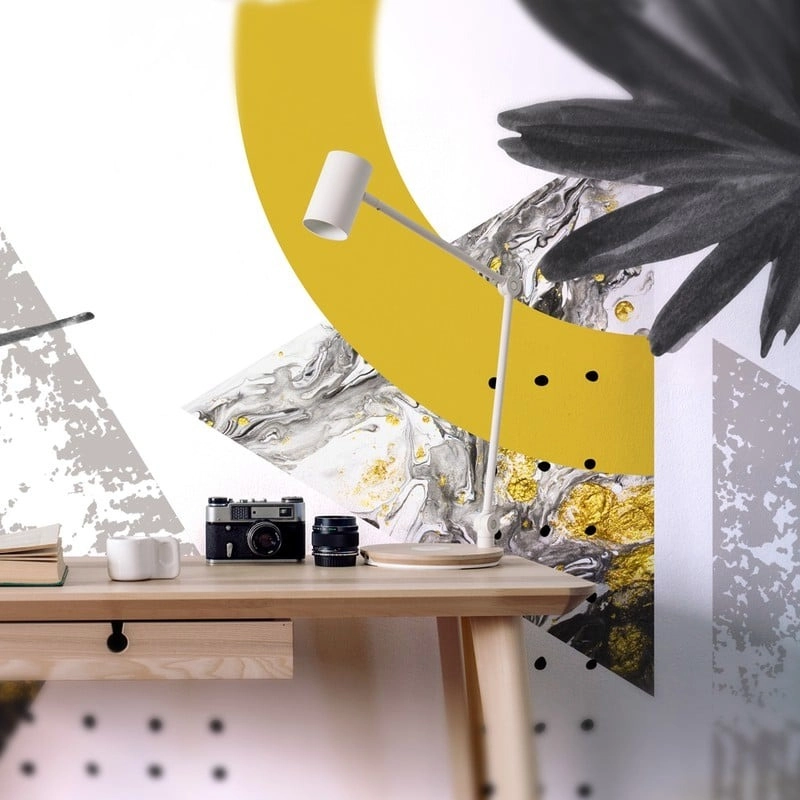 Αυτοκόλλητη Ταπετσαρία τοίχου FAN PALM LEAF GREY AND YELLOW