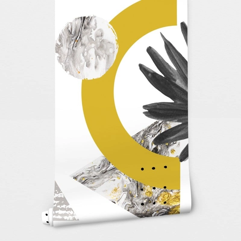 Αυτοκόλλητη Ταπετσαρία τοίχου FAN PALM LEAF GREY AND YELLOW