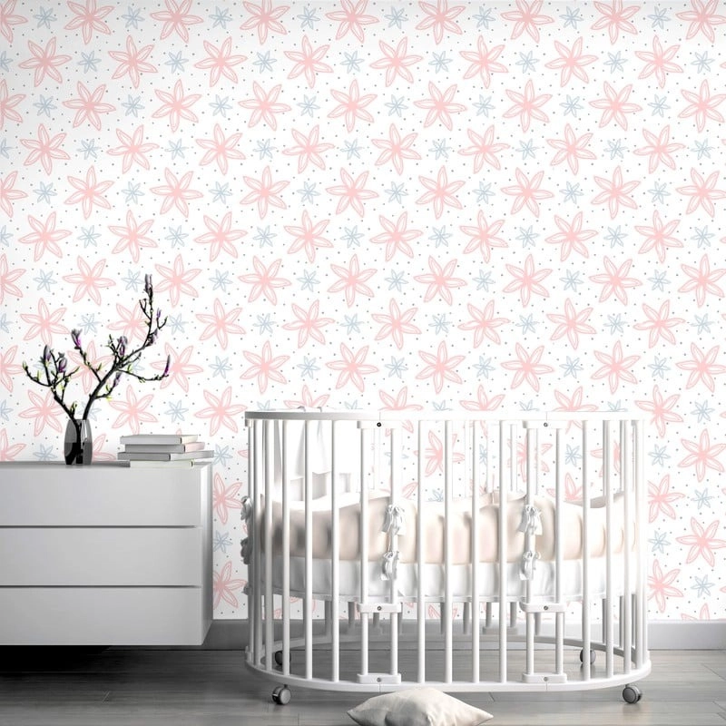 Αυτοκόλλητη Ταπετσαρία τοίχου FLOWERS AND ROUND DOTS