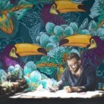 Αυτοκόλλητη Ταπετσαρία τοίχου FLOWERS AND TOUCAN