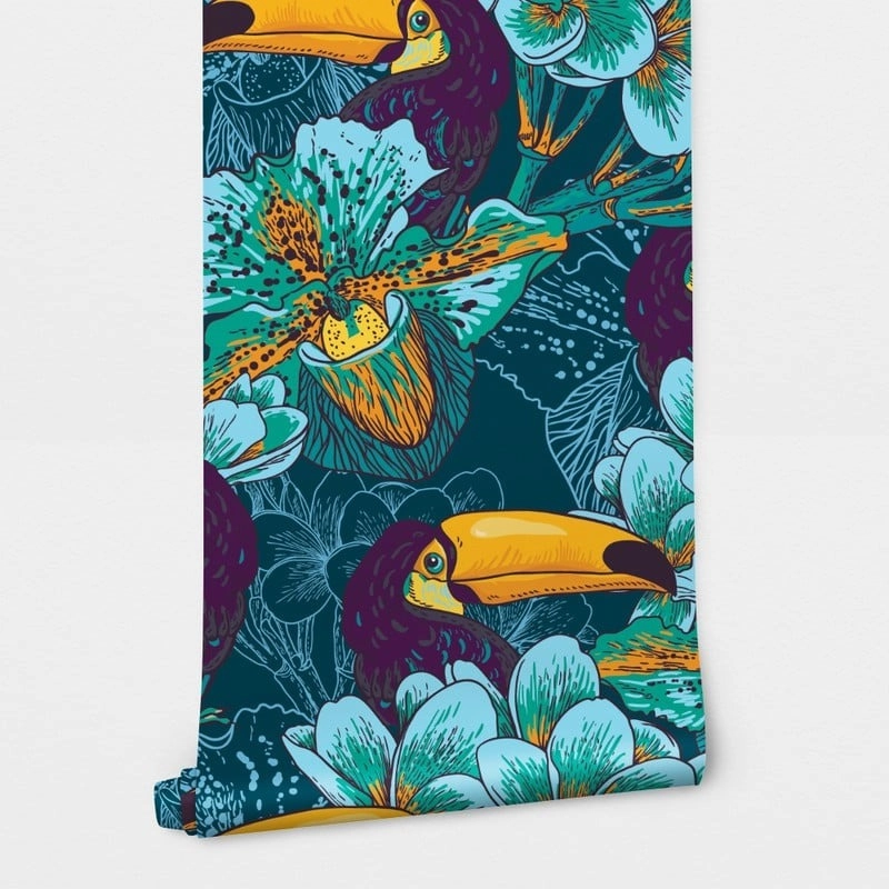 Αυτοκόλλητη Ταπετσαρία τοίχου FLOWERS AND TOUCAN