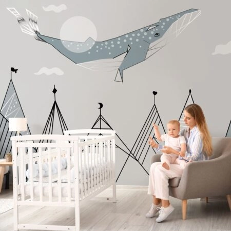 Αυτοκόλλητη Ταπετσαρία τοίχου FLYING WHALE - Παιδικές Ταπετσαρίες
