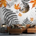 Αυτοκόλλητη Ταπετσαρία τοίχου GREY AND ORANGE WATERCOLOR AUTUMN