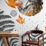 Αυτοκόλλητη Ταπετσαρία τοίχου GREY AND ORANGE WATERCOLOR AUTUMN