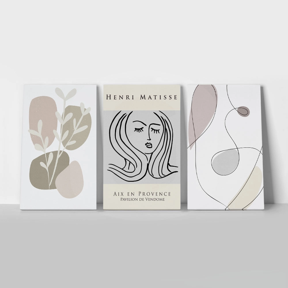 Σετ Τριπτυχος Πινακας σε καμβά MINIMAL SHAPES PASTEL