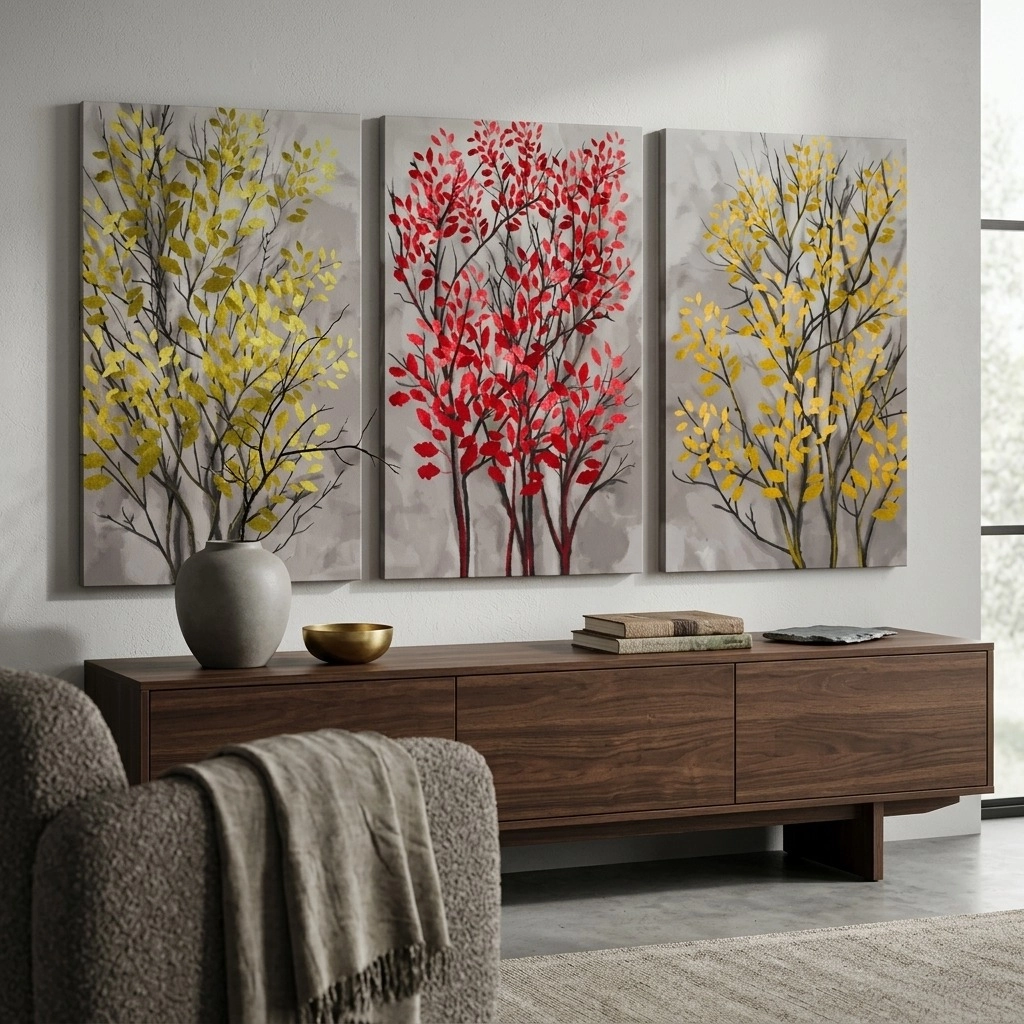 Σετ Τριπτυχος Πινακας σε καμβά MODERN ABSTRACT TREES