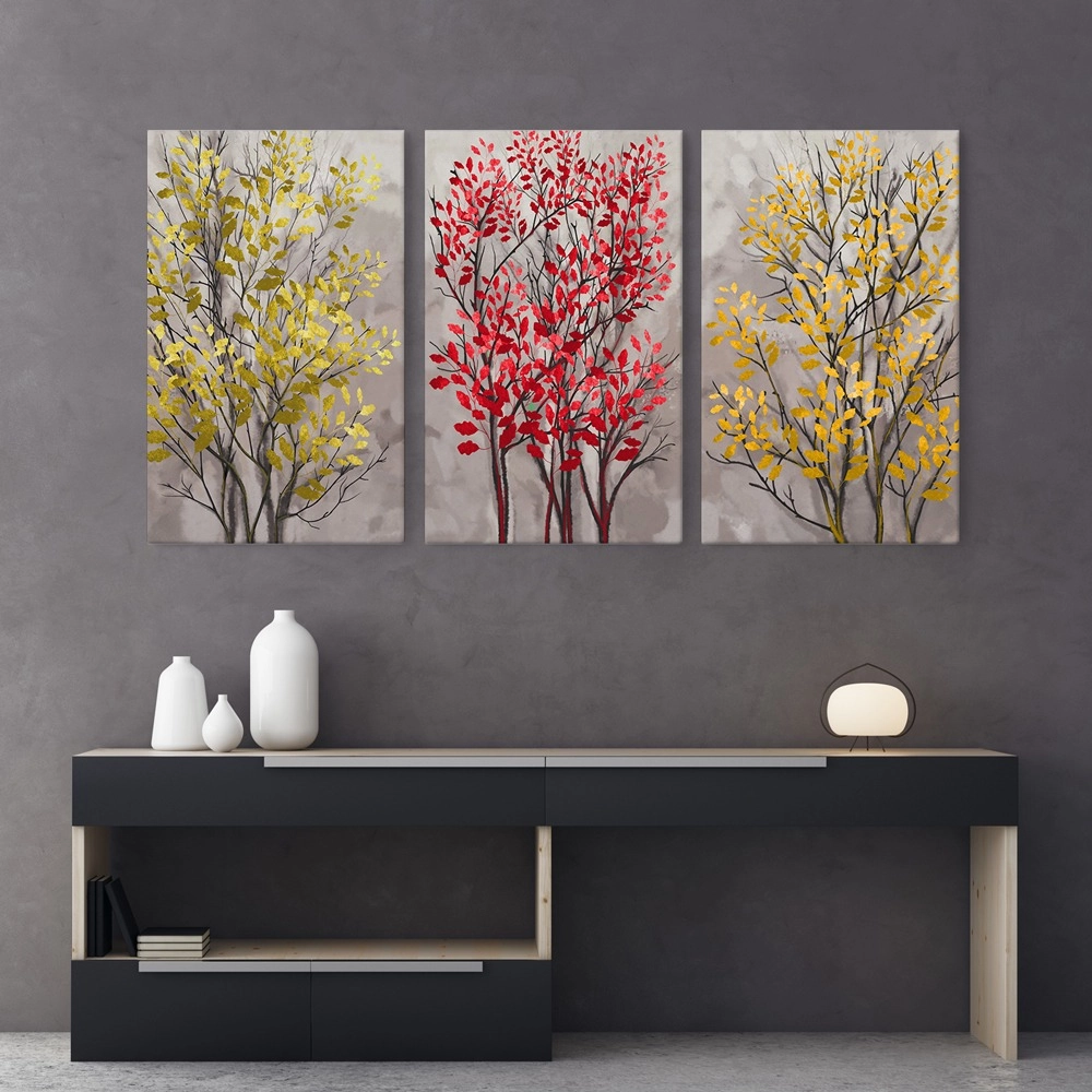 OUTLET Σετ Τριπτυχος Πινακας σε καμβά MODERN ABSTRACT TREES 50cm x 80cm