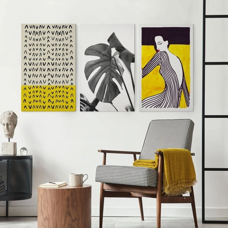 Σετ Τριπτυχος Πινακας σε καμβά MONOCHROMATIC AND YELLOW COMPOSITION