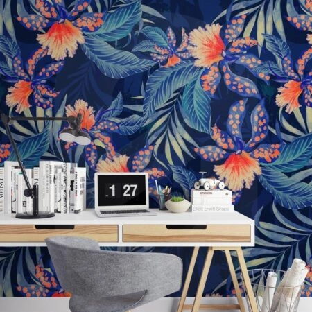Αυτοκόλλητη Ταπετσαρία τοίχου ORCHIDS AND PALMS - Floral - Λουλουδια Sticky 1