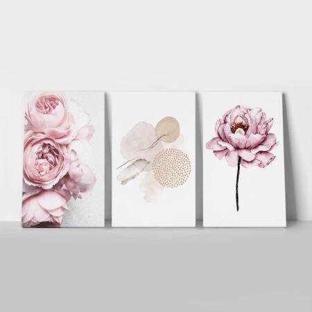 Σετ Τριπτυχος Πινακας σε καμβά PINK AND PURPLE PASTEL - Παιωνιες Sticky 1