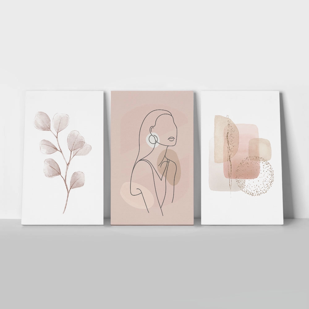 Σετ Τριπτυχος Πινακας σε καμβά PINK PASTEL TONES