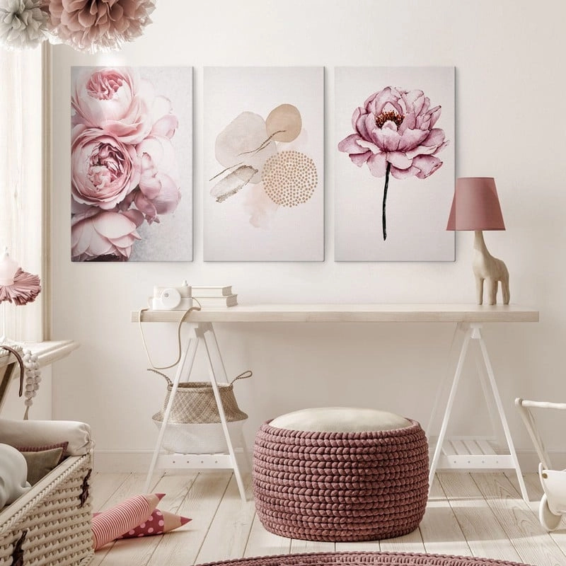 Σετ Τριπτυχος Πινακας σε καμβά PINK AND PURPLE PASTEL
