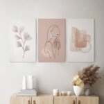 Σετ Τριπτυχος Πινακας σε καμβά PINK PASTEL TONES
