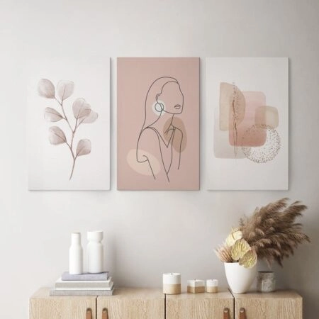 Σετ Τριπτυχος Πινακας σε καμβά PINK PASTEL TONES - Εργα Τεχνης