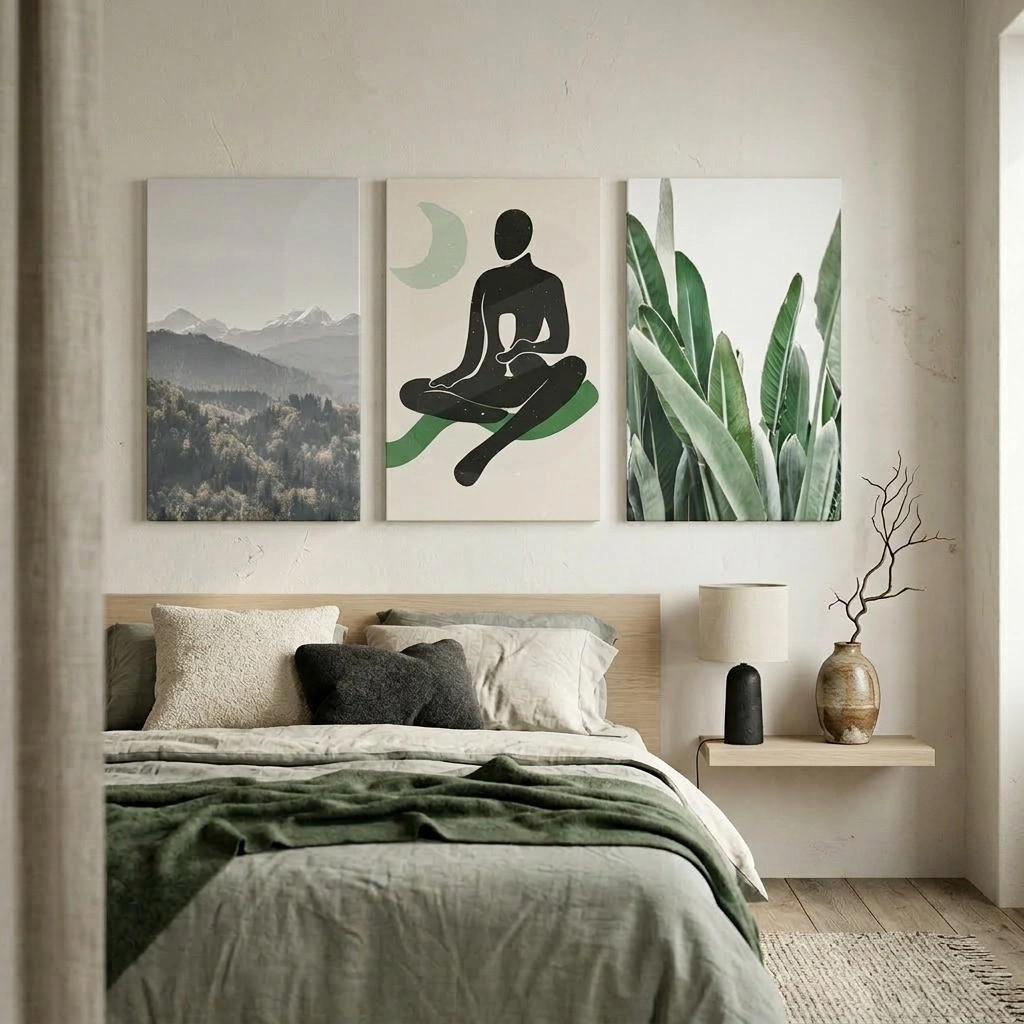 Σετ Τριπτυχος Πινακας σε καμβά SUBTLE GREEN