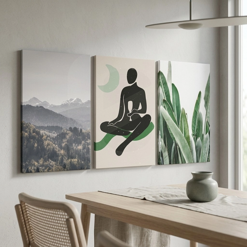 Σετ Τριπτυχος Πινακας σε καμβά SUBTLE GREEN