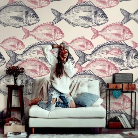 Αυτοκόλλητη Ταπετσαρία τοίχου VINTAGE FISH DRAWING - Μοτίβα