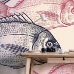 Αυτοκόλλητη Ταπετσαρία τοίχου VINTAGE FISH DRAWING