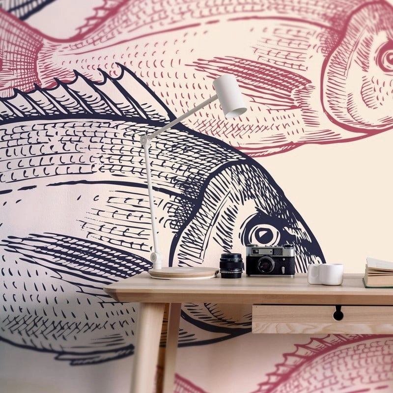 Αυτοκόλλητη Ταπετσαρία τοίχου VINTAGE FISH DRAWING