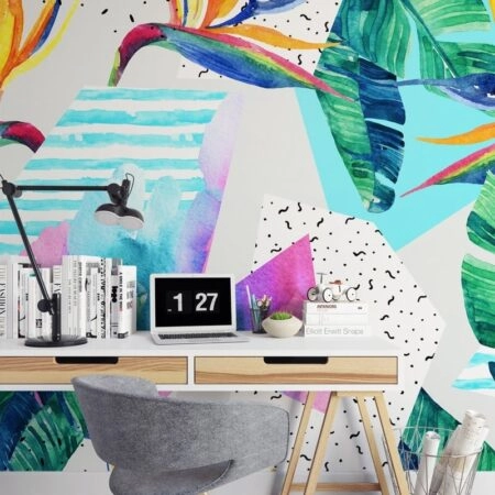 Αυτοκόλλητη Ταπετσαρία τοίχου WATERCOLOR EXOTIC FLOWERS AND LEAVES - Tropical Sticky 1