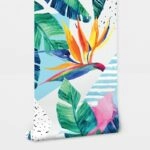 Αυτοκόλλητη Ταπετσαρία τοίχου WATERCOLOR EXOTIC FLOWERS AND LEAVES