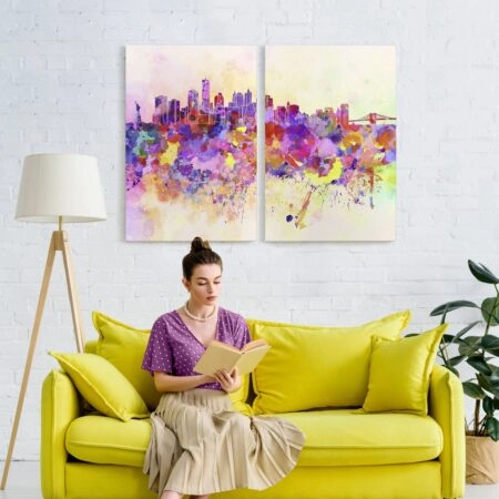 Σετ Δίπτυχος Πινακας σε καμβά WATERCOLOR NEW YORK - Νεα Υορκη