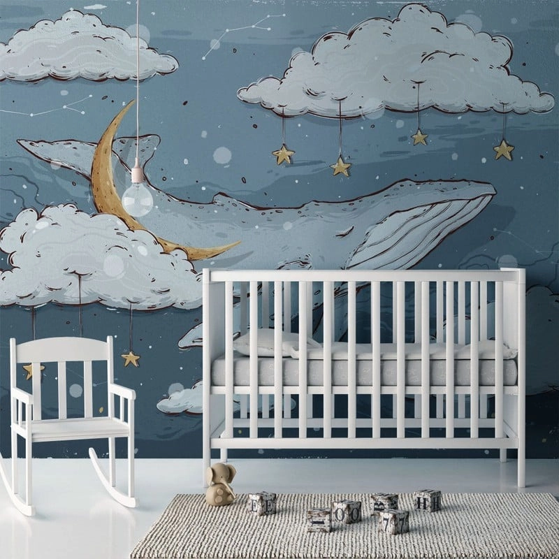 Αυτοκόλλητη Ταπετσαρία τοίχου WHALE AMONG CLOUDS AND STARS
