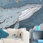 Αυτοκόλλητη Ταπετσαρία τοίχου WHALE AMONG CLOUDS AND STARS