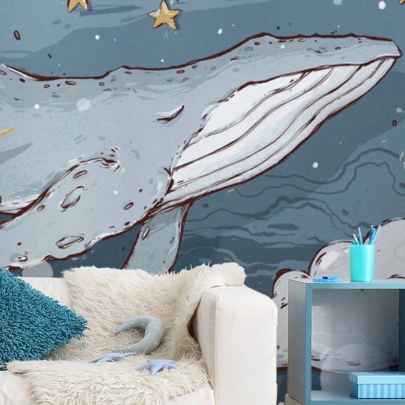 Αυτοκόλλητη Ταπετσαρία τοίχου WHALE AMONG CLOUDS AND STARS