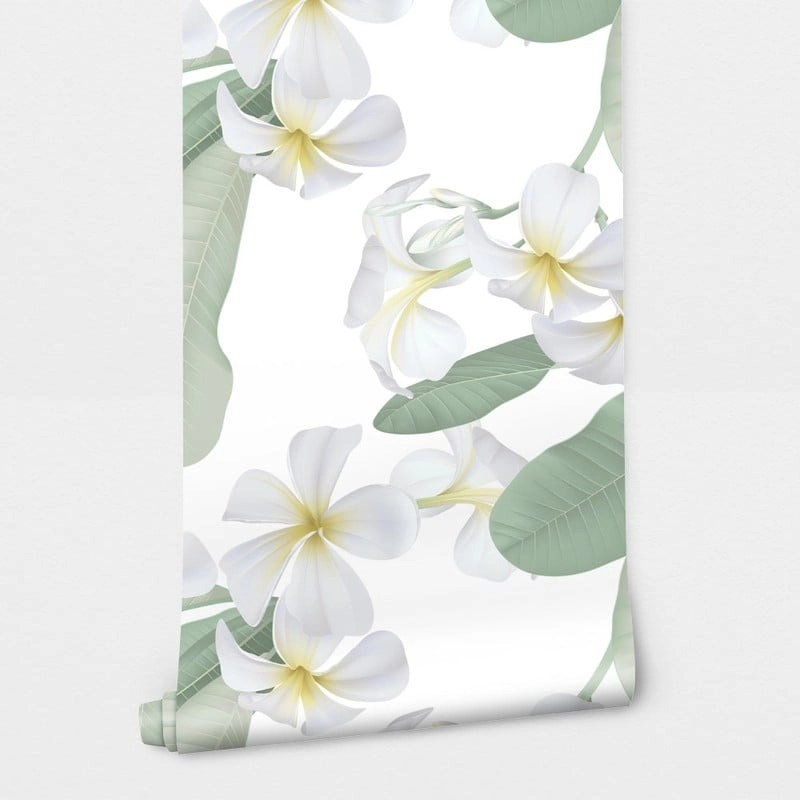 Αυτοκόλλητη Ταπετσαρία τοίχου WHITE PLUMERIA FLOWERS