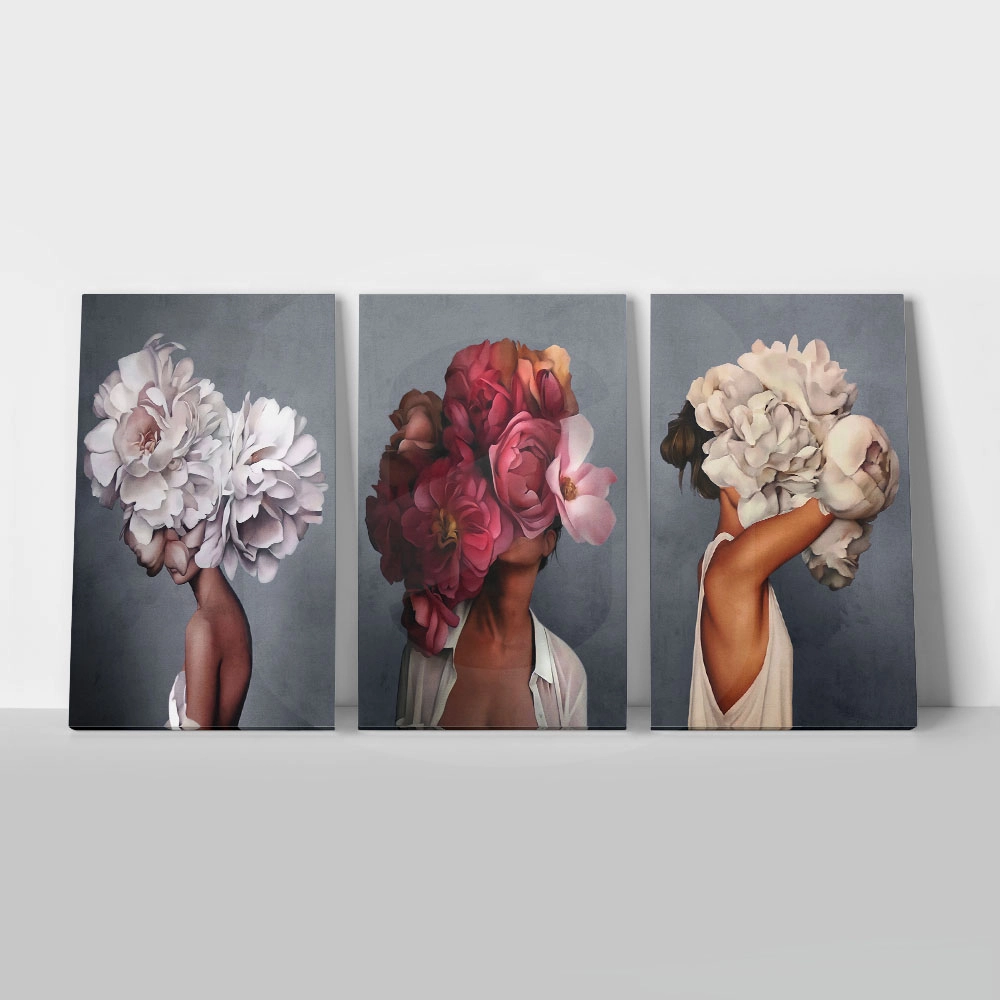 Σετ Τριπτυχος Πινακας σε καμβά WOMEN FLOWER HEADS