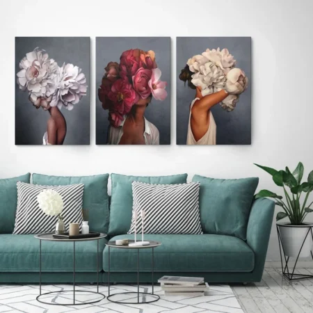 Σετ Τριπτυχος Πινακας σε καμβά WOMEN FLOWER HEADS - Πορτραιτα και Φιγουρες Sticky 7
