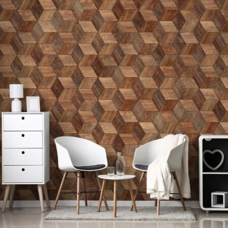 Αυτοκόλλητη Ταπετσαρία τοίχου WOODEN GEOMETRICAL - Απομίμηση υλικών