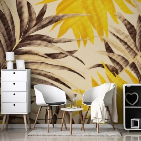 Αυτοκόλλητη Ταπετσαρία τοίχου YELLOW AND BROWN PALM LEAVES - Tropical
